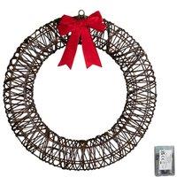 Samuel Alexander 50cm Battery Operated Christmas Wreath with Red Bow & 40 White LEDs in Brown