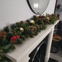 Samuel Alexander 180cm (6ft) Premier Gold Dressed Christmas Garland with Berries Pine Cones & Gold Baubles in Green