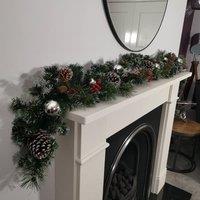 Samuel Alexander 1.8m (6ft) Dressed Christmas Garland with Silver Baubles Pinecones & Berries in Green