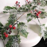 Samuel Alexander 1.8m Frosted Green Holly Leaf & Berry Glitter Garland Christmas Decoration