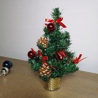 Samuel Alexander 30cm Mini Pre-Decorated Christmas Tree in Gold Pot with Red Baubles in Green