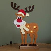Samuel Alexander Premier 32cm Felt Reindeer with Santa Hat & 3 Warm White LED in Brown