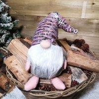 Samuel Alexander 46cm Plush Christmas Bearded Gonk with Pink & Silver Sequined Hat Christmas Decoration