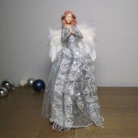 Samuel Alexander 28cm Christmas Angel Tree Topper Decoration with Feather Wings in Silver