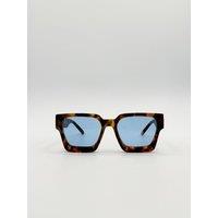 SVNX Chunky Oversize square Sunglasses in Tortoiseshell with Blue Lenses in Brown