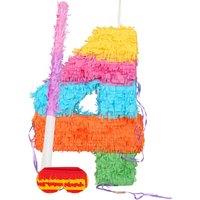 Fax Potato Number 4 Pinata Set with Stick & Blindfold - Pink Stick