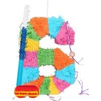 Fax Potato Number 6 Pinata Set with Stick & Blindfold - Blue Stick