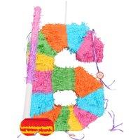 Fax Potato Number 6 Pinata Set with Stick & Blindfold - Pink Stick