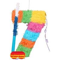 Fax Potato Number 7 Pinata Set with Stick & Blindfold - Blue Stick
