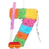 Fax Potato Number 7 Pinata Set with Stick & Blindfold - Pink Stick