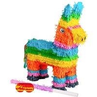 Fax Potato 3pc Donkey Pinata Set with Stick & Blindfold in Pink