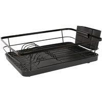 Harbour Housewares Kitchen Dish Drainer Metal Rack Cutlery Holder Bowl Plate Rack with Drip Tray in Black