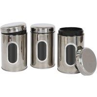 Harbour Housewares 3pc Food Storage Container with Window Stainless Steel Tea Coffee Sugar Canister in Silver | Size: 3 Pack