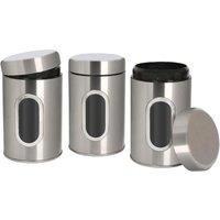 Harbour Housewares 3pc Food Storage Container with Window Stainless Steel Tea Coffee Sugar Canister in Metallic Silver | Size: 3 Pack
