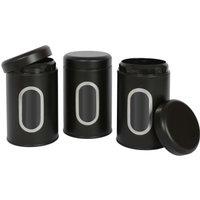 Harbour Housewares 3pc Food Storage Container with Window Stainless Steel Tea Coffee Sugar Canister in Black | Size: 3 Pack