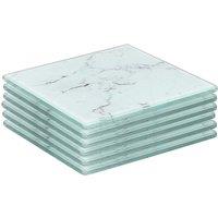 Harbour Housewares 6x Square Glass Coasters - 10cm - Marble Effect Tabletop Drink Coaster in White