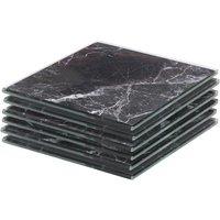 Harbour Housewares 6x Square Glass Coasters - 10cm - Marble Effect Tabletop Drink Coaster in Black