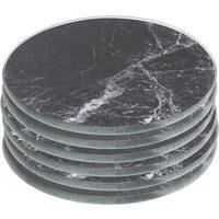 Harbour Housewares 6x Round Glass Coasters - 10cm - Marble Effect Tabletop Drink Coaster in Black