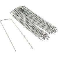 Harbour Housewares U-Shaped Weed Control Membrane Pegs - 6" (150mm) - 100x Galvanised Metal in Silver