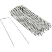 Harbour Housewares U-Shaped Weed Control Membrane Pegs - 6" (150mm) - 150x Galvanised Metal in Silver