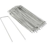 Harbour Housewares U-Shaped Weed Control Membrane Pegs - 6" (150mm) - 200x Galvanised Metal in Silver