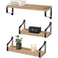 Harbour Housewares Wooden Floating Shelves Set of 3 Wall Mounted Storage Display Unit in Brown