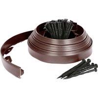 Harbour Housewares 10m Flexible Plastic Lawn Edging Path Grass Border with Plastic Pegs in Brown