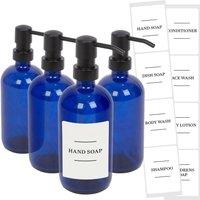 Harbour Housewares Glass Soap Dispensers with Labels - 500ml - White - Pack of 4 in Blue