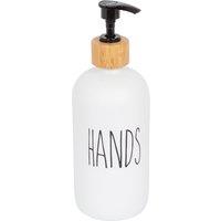 Harbour Housewares 500ml Glass Hand Soap Dispenser - Refillable Bottle with Bamboo Pump in White