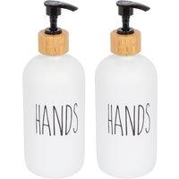 Harbour Housewares 500ml Glass Hand Soap Dispenser - 2x Refillable Bottle with Bamboo Pump in White