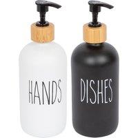 Harbour Housewares 2pc Glass Hand & Dish Soap Dispensers Set - 500ml - White/Black in White