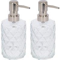 Harbour Housewares 500ml Glass Soap Dispensers - 2x Prism Refillable Hand Wash Bottle with Pump in Clear