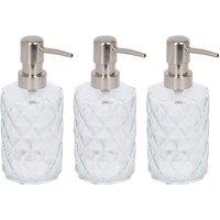 Harbour Housewares 500ml Glass Soap Dispensers - 3x Prism Refillable Hand Wash Bottle with Pump in Clear