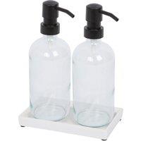 Harbour Housewares 2pc Glass Soap Dispenser Set with Ceramic Tray - 500ml in Clear