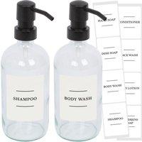 Harbour Housewares Glass Soap Dispensers with Labels - 500ml - White - Pack of 2 in Clear