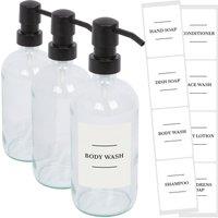 Harbour Housewares Glass Soap Dispensers with Labels - 500ml - White - Pack of 3 in Clear