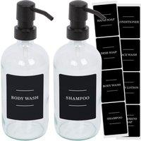 Harbour Housewares Glass Soap Dispensers with Labels - 500ml - Black - Pack of 2 in Clear