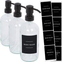 Harbour Housewares Glass Soap Dispensers with Labels - 500ml - Black - Pack of 3 in Clear