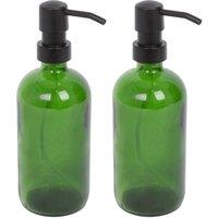 Harbour Housewares 500ml Glass Soap Dispensers - 2x Refillable Hand Wash Bottle with Pump in Green