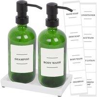 Harbour Housewares 2pc Glass Soap Dispenser Set with Ceramic Tray & Labels - 500ml - White