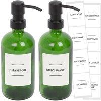Harbour Housewares Glass Soap Dispensers with Labels - 500ml - White - Pack of 2 in Green