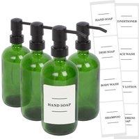 Harbour Housewares Glass Soap Dispensers with Labels - 500ml - White - Pack of 4 in Green
