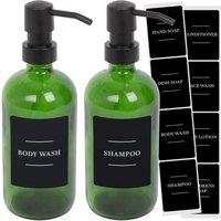 Harbour Housewares Glass Soap Dispensers with Labels - 500ml - Black - Pack of 2 in Green