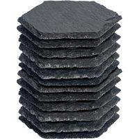 Argon Tableware 10cm Hexagon Slate Coasters - Set of 12 Natural Stone Drinks Coasters in Black