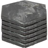 Argon Tableware 6x Black Marble Coasters - 10cm - Reusable Hexagonal Drinks Coasters