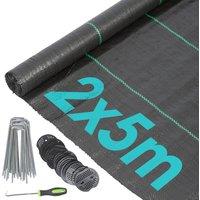 Harbour Housewares 110gsm Weed Control Membrane with Pegs & Plates 2m x 5m (1 Roll) in Black