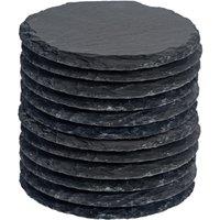 Argon Tableware 10cm Round Slate Coasters - Set of 12 Natural Stone Drinks Coasters in Black