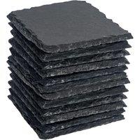 Argon Tableware 10cm Square Slate Coasters - Set of 12 Natural Stone Drinks Coasters in Black