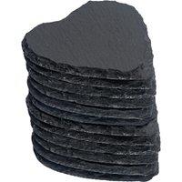 Argon Tableware Heart Slate Coasters - 10cm - 12x Natural Black Stone Home Kitchen Drink Coffee Cup Glass Holder Table Mat Placemats