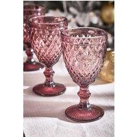 Dibor Set of 2 Vintage Luxury Spring Summer Red Diamond Embossed Drinking Glass Wine Goblets Wedding Gift 270ml | Size: 2 Pack